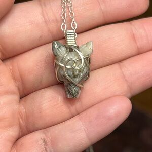 Mini Pyrite Wolf wire wrapped in Sterling Silver necklace